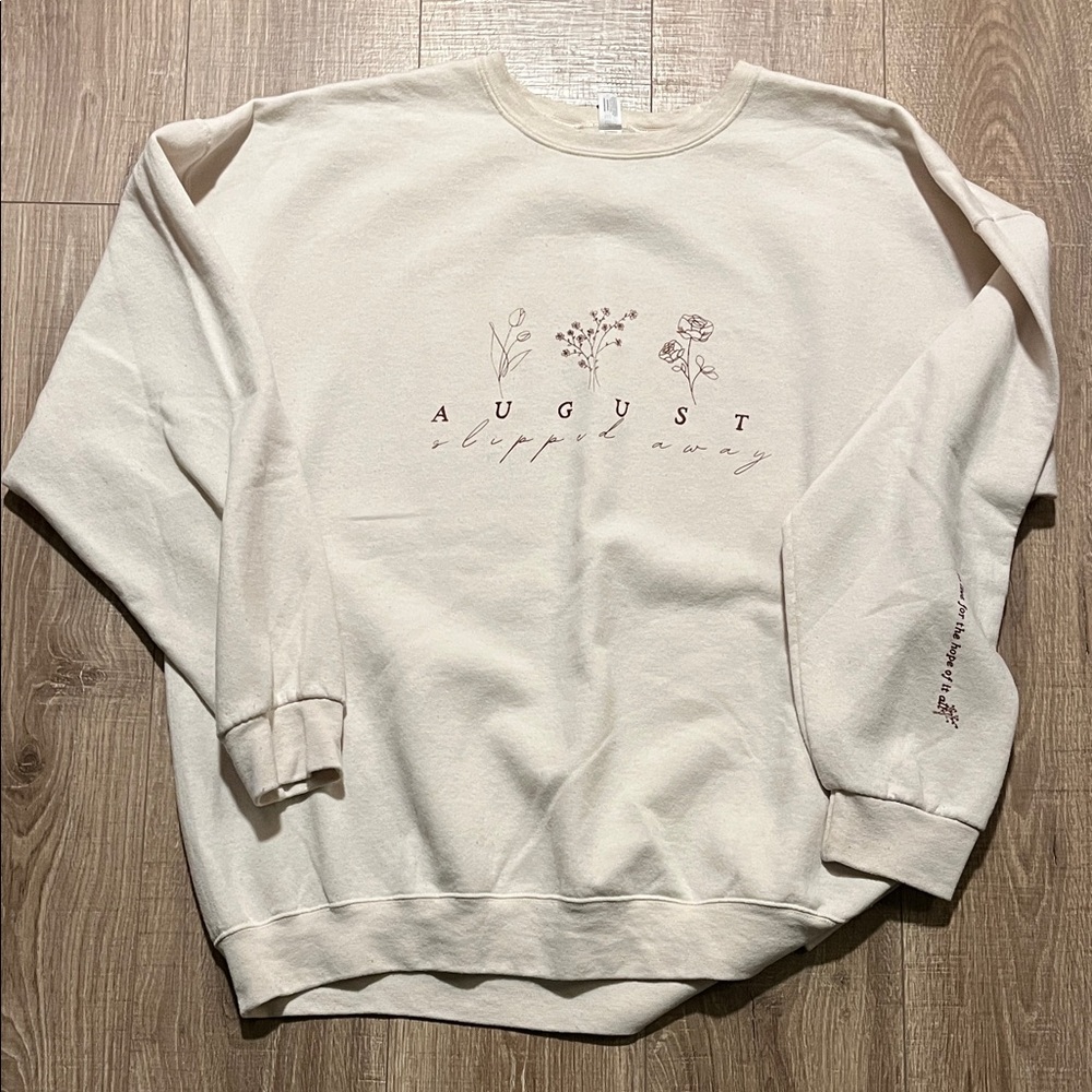 Taylor Swift Inspired Cream Graphic Sweatshirt August Folklore Size 2XL